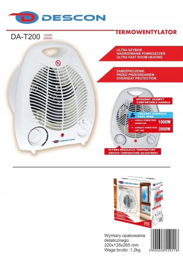 Termowentylator DESCON DA-T200 1000/2000W - obrazek 3