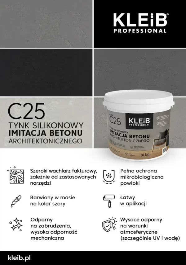 Tynk silikonowy KLEIB C25 16kg - obrazek 2